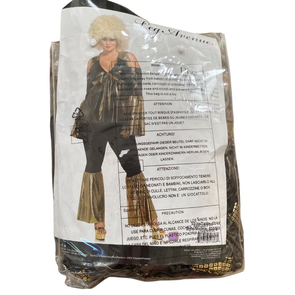 Leg Avenue‎ Disco Halloween Costume Gold Black Bell Bottom Women Plus 3X/4X